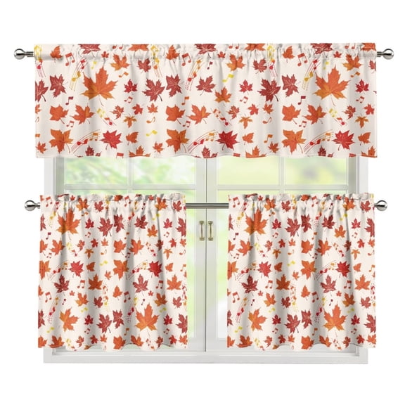 Yuyamidu Maple Kitchen Curtain Valance and Tiers 3 Panel Set Soft Bathroom Window Curtain with Rod Pocket Easy to Install Window Treatment Tiers Home Decor