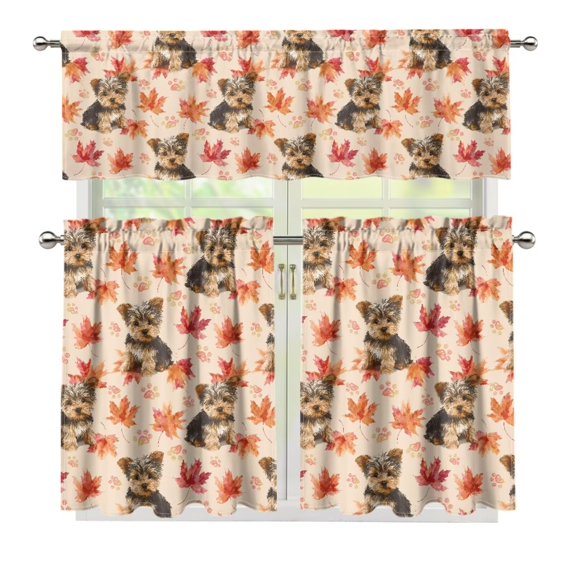 Yuyamidu Maple Kitchen Curtain Valance and Tiers 3 Panel Sets Semi Sheer Blackout Curtains for Bedroom Breathable Room Darkening Window Drapes for All Season Fall Decoration for Home