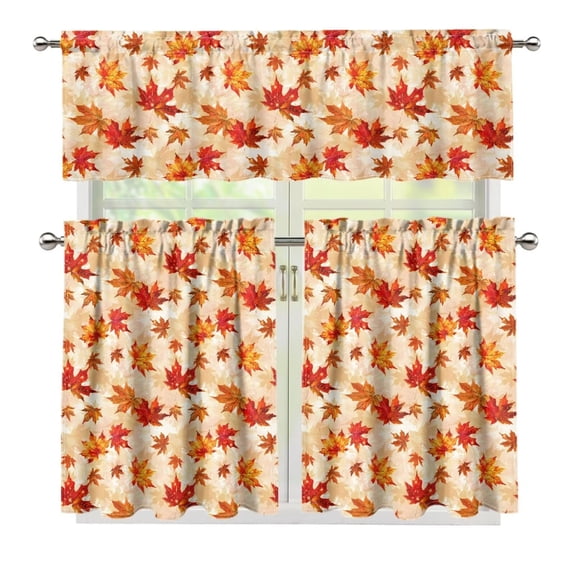 Yuyamidu Maple Kitchen Curtains and Valances 3 Panel Set Easy to Install Short Tier Curtains with Rod Pockets Soft Window Treatment Tiers for Living Room Home Decor