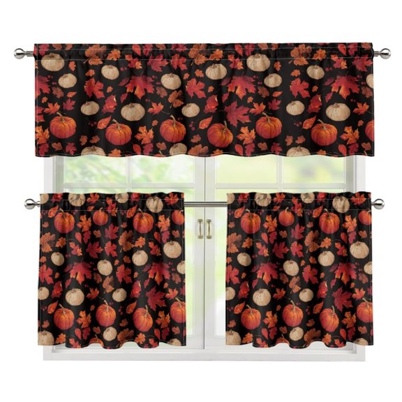 Yuyamidu Maple Kitchen Curtains and Valances 3 Panel Set Thicken Short Tier Curtains with Rod Pocket Easy to Install Window Treatment Tiers Home Decor