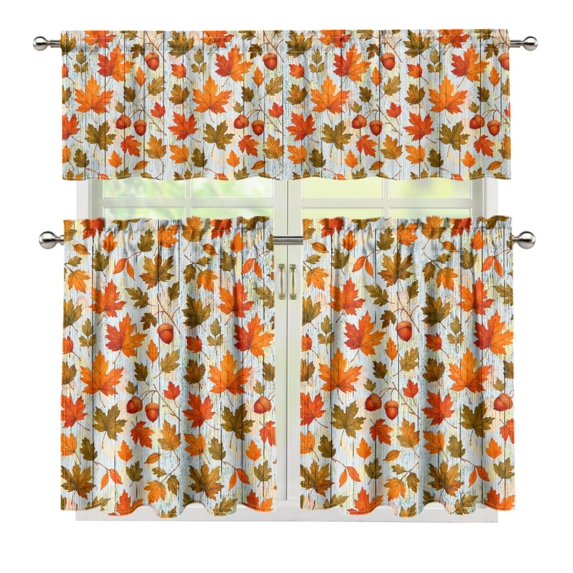 Yuyamidu Maple Kitchen Curtains and Valances 3 Panel Sets Thermal Insulated Blackout Curtains for Bedroom Polyester Privacy Curtain Tiers for Windows Novelty Home Decor