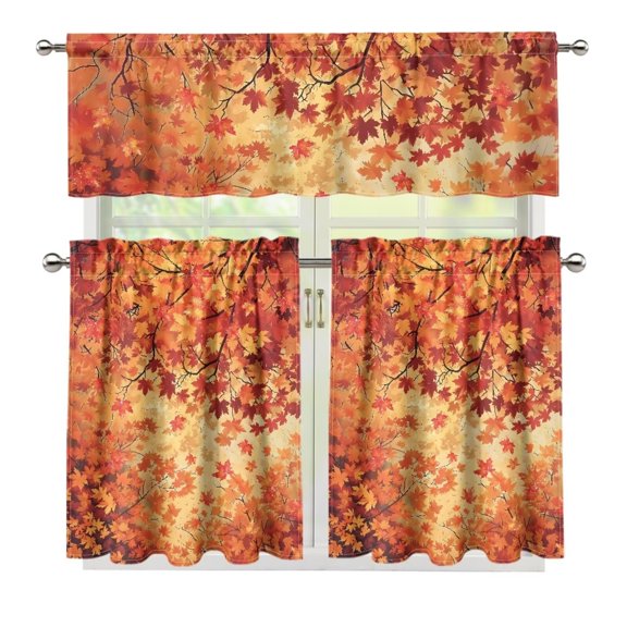 Yuyamidu Maple Kitchen Window Curtains Valance and Tier 3 Panel Set Easy to Install Small Short Cafe Window Curtains Washable Contemporary Trendy Valances