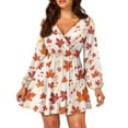 thumbnail image 1 of Yuyamidu Maple Leaves Midi Dress for Women Fall Thanksgiving Dress Music Note V Neck Swing Twirl Dresses Outdoor Party Dress Lightweight Elastic Waist Dress Size L, 1 of 7