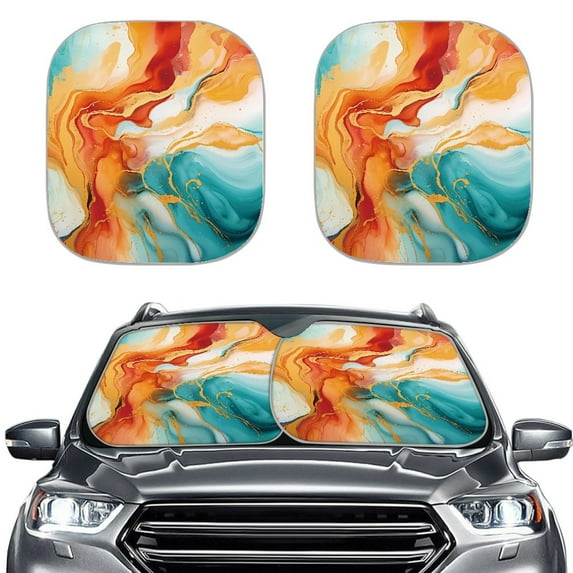 Yuyamidu Marble Print Car Window Sunshade for SUV Van Truck Fashion Car Shades for Front Windshield 2 Pieces Car Windshield Sun Shade Accessories