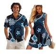 thumbnail image 1 of Yuyamidu Matching Beach Outfits for Couples Hibiscus Floral Puletasi Samoan Women's Tank Dress Summer Polynesian Shirt Aloha Shirt Men Samoan Tribal Print Sundress XL, 1 of 6