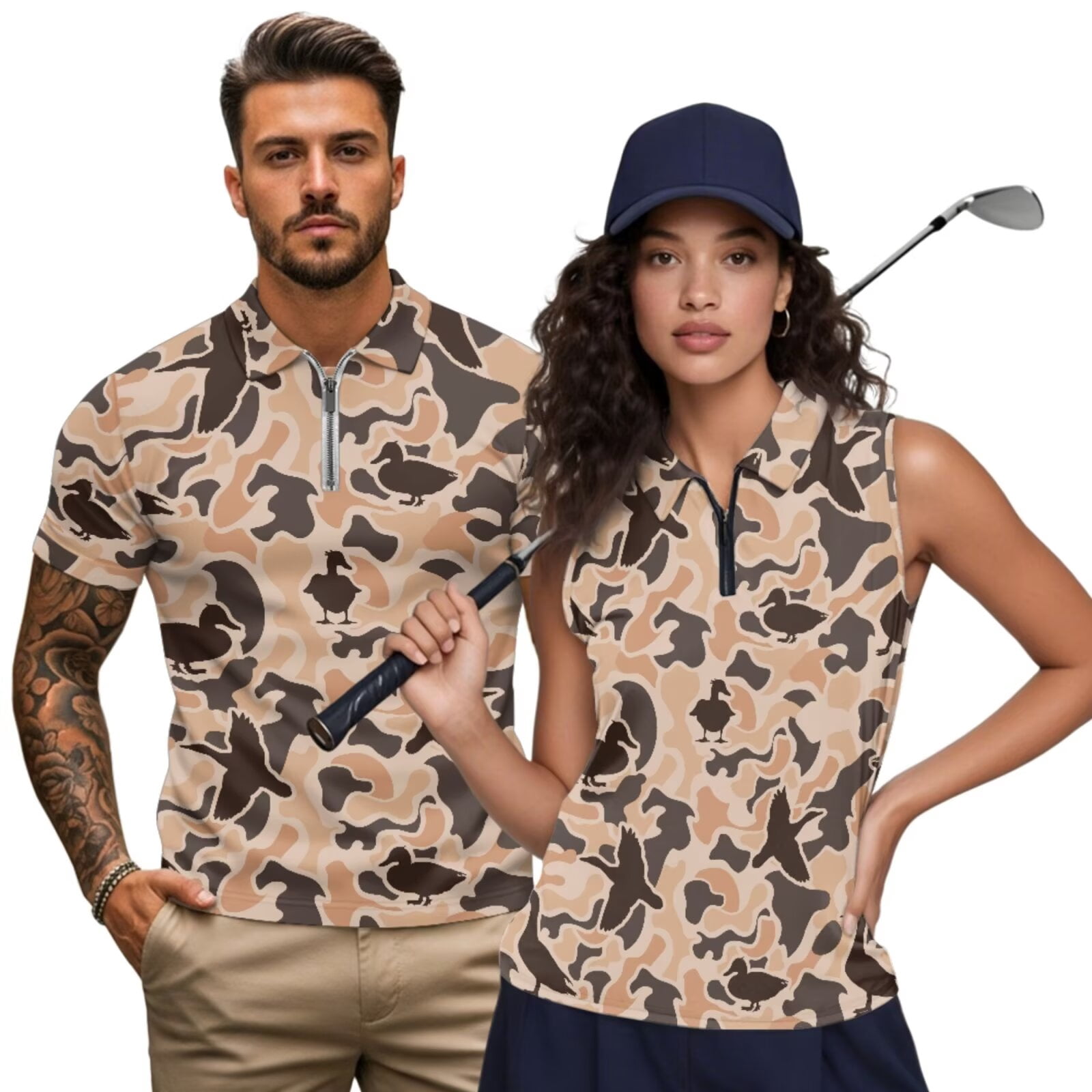 Yuyamidu Matching Couples Outfit Brown Duck Camo Golf Tank Top for ...