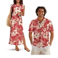 thumbnail image 1 of Yuyamidu His and Hers Matching Outfits Mens Floral Button Down Shirt Womens Hawaiian Dresses Round Neck Split Long Maxi Dress Button Up Shirt Matching Tropical Outfits for Couples Men's S, 1 of 7