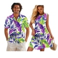 thumbnail image 1 of Yuyamidu His and Hers Matching Outfits Womens Hawaiian Dresses Summer Shirts for Men Casual Button Up Shirt Men and Women Matching Outfits Flowy Tiered Beach Vacation Dress Size S, 1 of 6