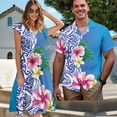 thumbnail image 1 of Yuyamidu Matching Vacation Outfits for Couples Polynesian Mens Summer Shirts Hawaiian Dresses for Women Luau Party Hibiscus Flower Shirt Aloha Shirt Men and Women Matching Outfits Blue, 1 of 6