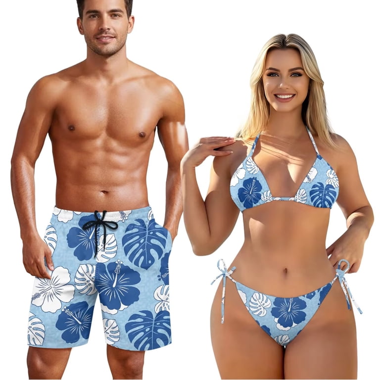 Yuyamidu Men and Women Matching Swimsuits Hibiscus Floral Womens