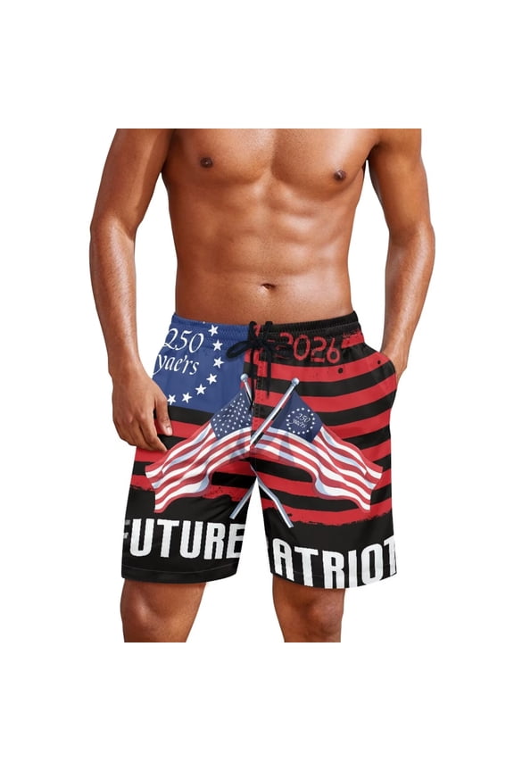 Men's Swim Trunks 250 Years Swimtrunk Swimming Shorts 250th Anniversary 4th of July 2026 Swim Trunks Quick Dry Beach Shorts Future Patriot Man 4XL