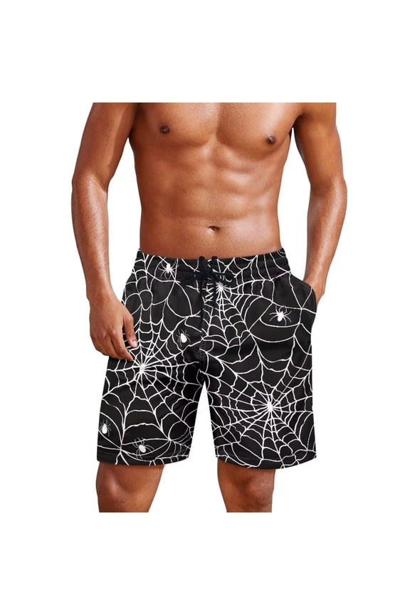 Men's Swim Trunks Quick Dry Bathing Suit, Casual Beach & Pool Shorts for Summer Wear, Men's Swim Shorts with Pockets, Spider Web Black Man 3XL