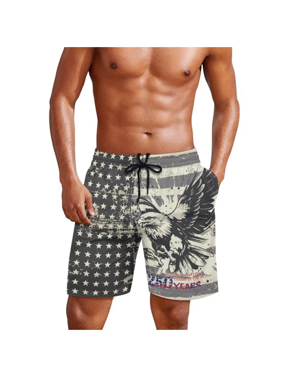 Mens American Flag Swim Trunks Swimming Shorts Quick Dry Swim Trunks Board Shorts Beach Bathing Suit Swimwear with Pockets American Flag Eagle Man 4XL