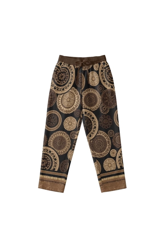 Mens Linen Pants Drawstring Cotton Relaxed Fit Lounge Trousers Straight Leg Fashion Slacks Pants Western Aztec Outfits, Brown Western Aztec, Size XL