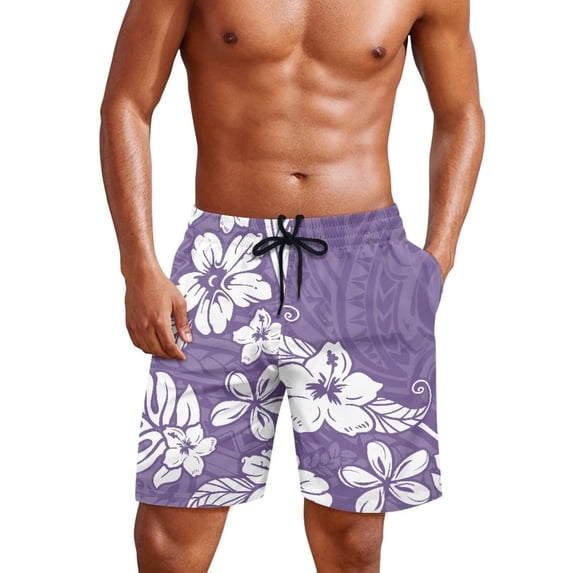 Yuyamidu Mens Swim Trunks Purple Hibiscus Quick Dry Breathable Board Shorts Elastic Bathing Suits for Beach Pool Surf Man 2XL