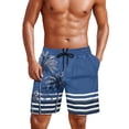 thumbnail image 1 of Yuyamidu Mens Swimsuit, Quick Dry Blue Palm Tree Striped Board Shorts Casual Beach Bathing Suits for Summer Surf Swimming Man S, 1 of 8