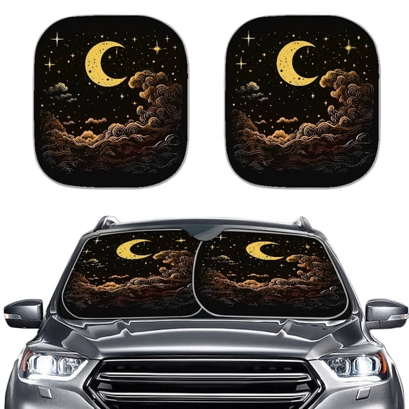Yuyamidu Moon Car Sun Shade Windshield Cloud Car Windshield Sun Shade 2 PCS Foldable Car Windshield Cover Sun Shade Auto Accessories for SUV Van UV Ray Sun Visor