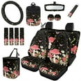 thumbnail image 1 of Yuyamidu Mushroom Car Seat Cover Set of 15 Daisy Steering Wheel Cover Seat Belt Covers Trash Bag Air Vent Holder Rear View Mirror Cover Cup Coasters Key Chain Auto Interior Accessories, 1 of 7