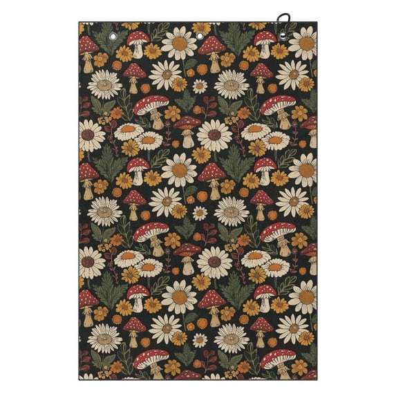 Yuyamidu Mushroom Golf Towel Daisy Sunflowers Golf Cleaning Towel Soft Fabric Easy to Carry Golf Accessories for Women Enhance Your Golfing Experience