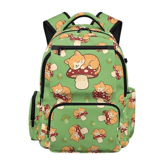 Yuyamidu Mushroom Kitten Backpack for Girls 6-8 & 8-10 Waterproof 17 Inch Lightweight Multi-Pocket Bookbag with Padded Straps for Elementary School 1st-4th Grade Back to School