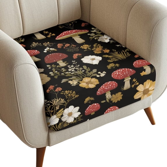 Yuyamidu Mushroom Print Stretch Sofa Cushion Covers for Patio Removable Sofa Couch Covers for Pets Washable Furniture Protector