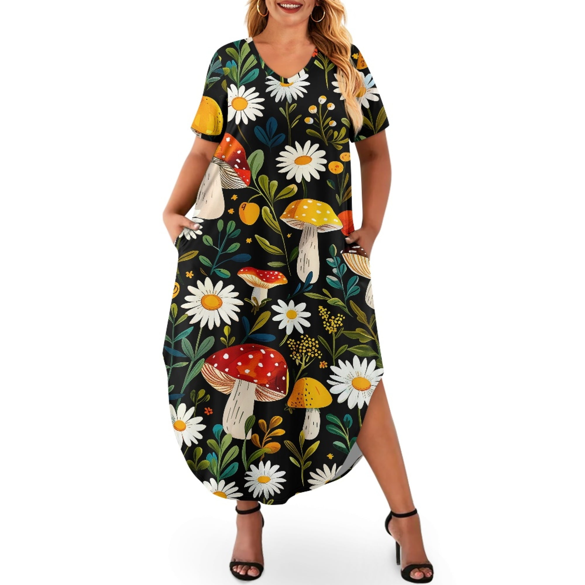 Yuyamidu Mushroom V Neck Dress Daisy Summer Casual Dress Loose Short Sleeve Long T-Shirt Dress Split Maxi Dress Comfort Daily Wear Clothes for Women Plus Size 3XL - Walmart.com Yuyamidu Mushroom V Neck Dress Daisy Summer Casual Dress Loose Short Sleeve Long T-Shirt Dress Split Maxi Dress Comfort Daily Wear Clothes for Women Plus Size 3XL - Walmart.com