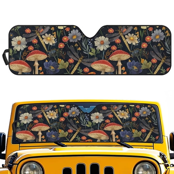 Yuyamidu Mushroom Windshield Sunshade for Jeep Wrangler, Daisy Sun Visor Windshield Shade Blocks UV Rays, Heat Shield Compatible with Jeep Wrangler TJ JK JL 2/4 Door