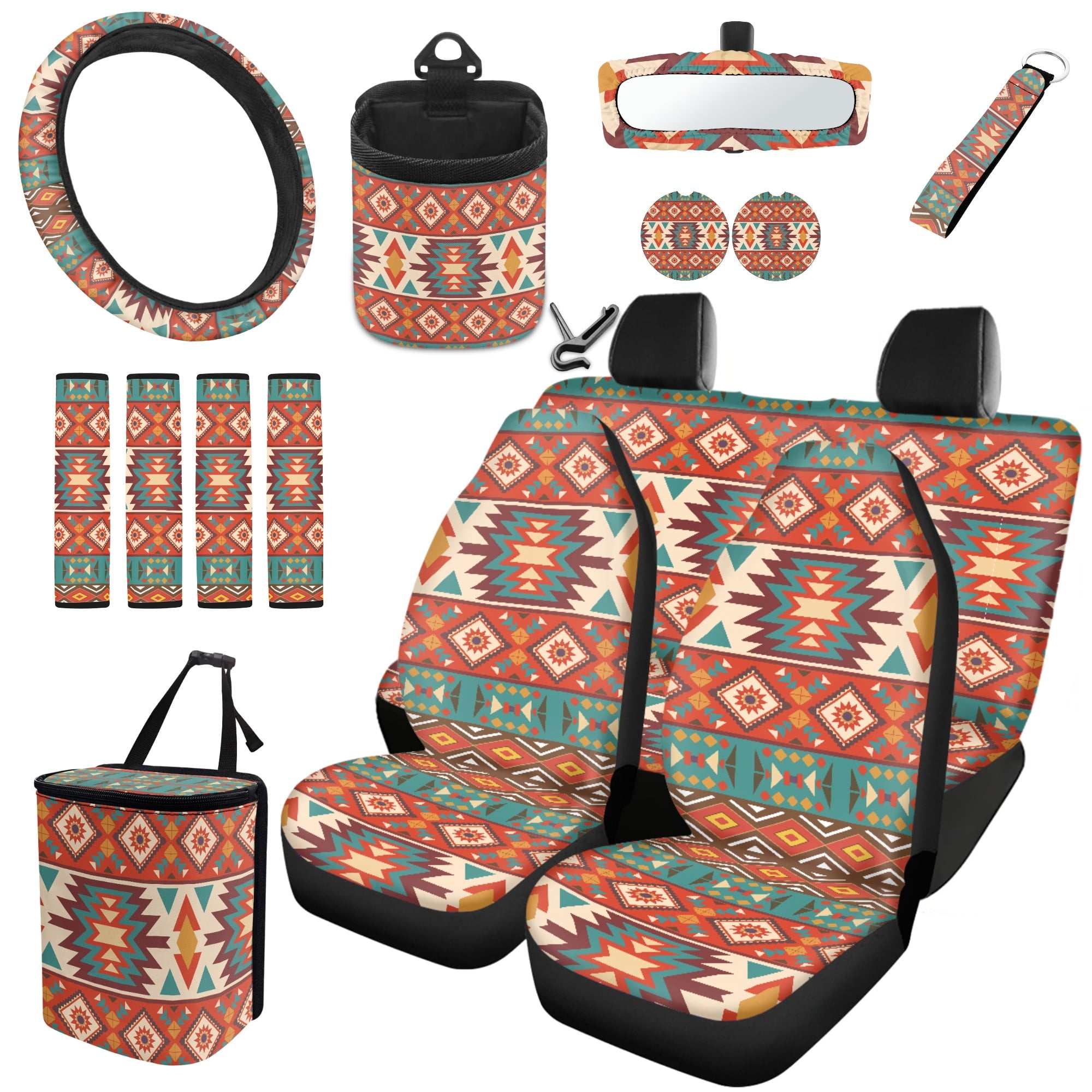 Yuyamidu Orange Aztec Ethnic Car Front Back Seat Covers with Steering ...