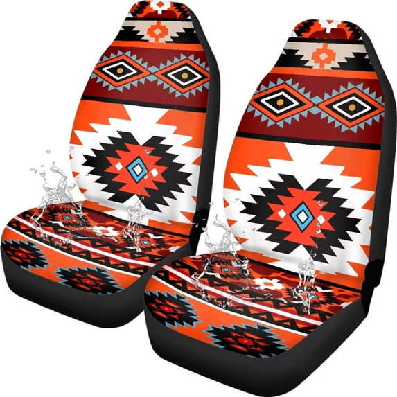 Yuyamidu Orange Aztec Southwest Car Seat Cover Front Seats Only Full Set of 2, Gemoetric Bucket High Back Car Front Seat Covers, Universal Fit