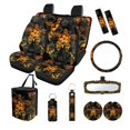 thumbnail image 1 of Yuyamidu Orange Sea Turtle Car Seat Covers Set 13 Pcs Steering Wheel Cover Boho Hibiscus Seat Belt Cover Trash Can Rear View Mirror Cover Coasters Chapstick Holder Keychains Fit for Most Vehicles, 1 of 5