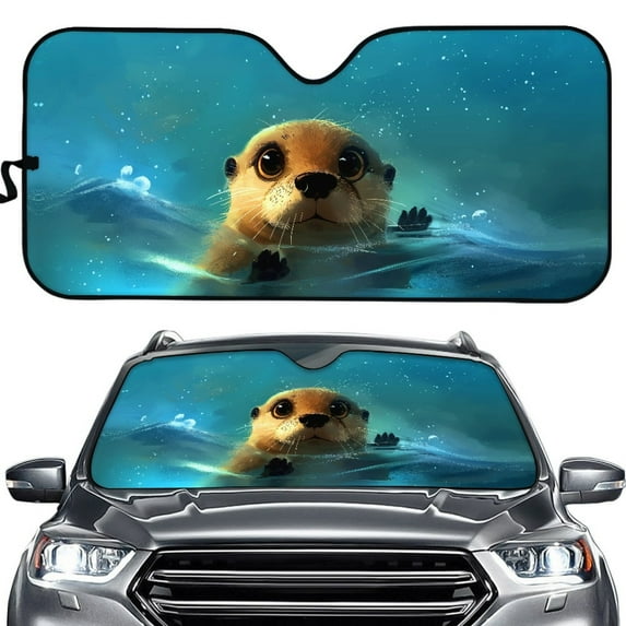 Yuyamidu Otter Car Sun Shade for Windshield Cute Sun Shade for Car Windshield Visor Blue Automotive Window Sunshades Auto Interior Accessories UV Sun and Heat Reflector