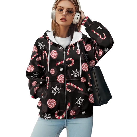 Yuyamidu Oversized Hoodie Womens Hoodies Candy Cane Sweatshirt Women's Fashion Hoodies & Sweatshirts Womens Zip Up Sweatshirt Jacket with Pockets S