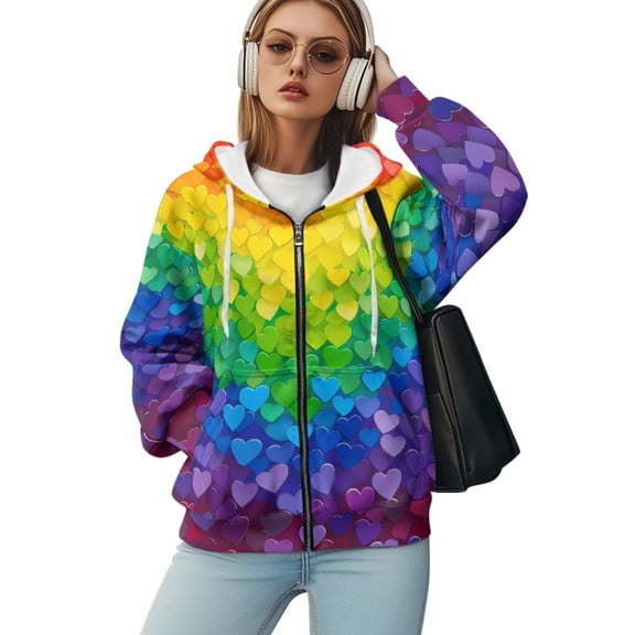Yuyamidu Oversized Hoodies Rainbow Hoodie Love Heart Sweatshirt Trendy Clothes for Women 2025 Women Oversized Sweatshirt Y2k Womens Jackets Trendy Clothing 2XL