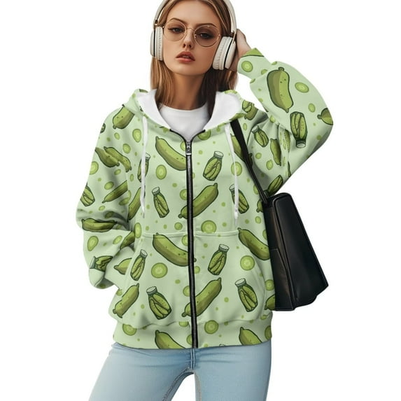 Yuyamidu Oversized Hoodies for Women Pickle Hoodie Zip Up Jackets for Women Cute Hoodie Winter Oversized Hoodies Workout Jacket with Zipper Plus Size 2XL
