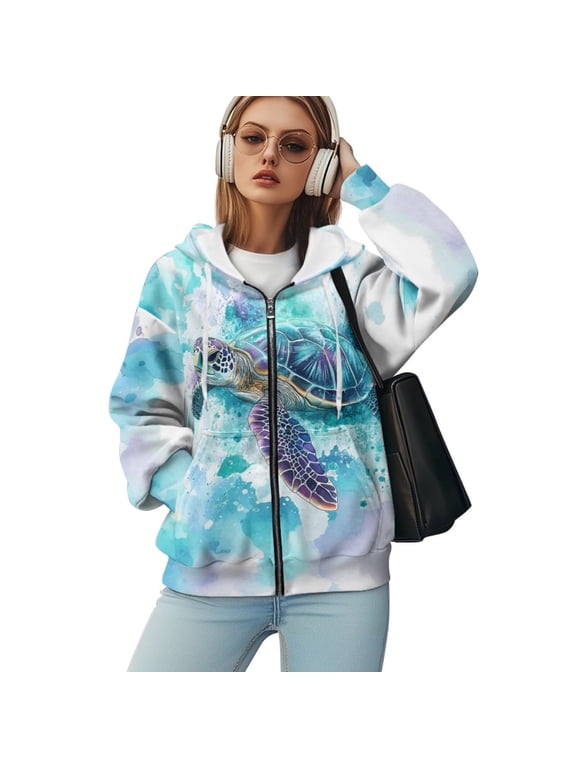 Oversized Hoodies for Women Sweatshirt Animal Hoodie Sea Turtle Womens Zip Up Hoodies Cute Sweatshirt Womens Jackets Casual with Hood Lightweight Workout Hoodie