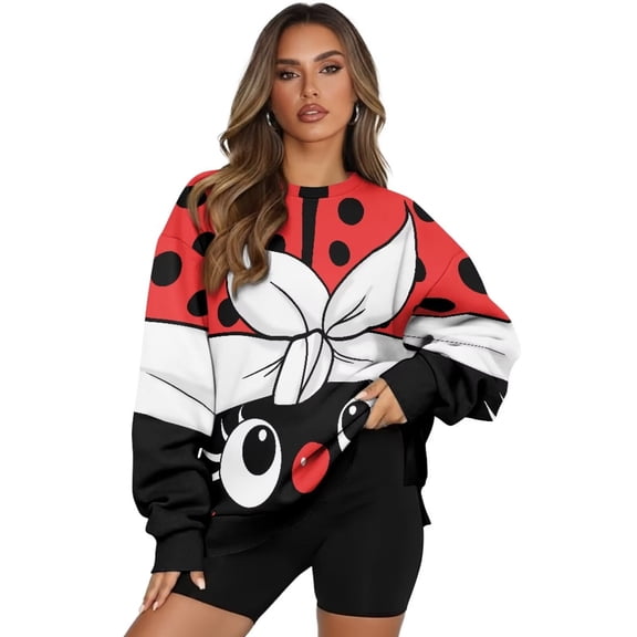 Yuyamidu Oversized Sweatshirt for Women Sweat Shirts for Women Cute Ladybug Novelty Hoodie Sweatshirts Crewneck Long Sleeve Pullover with Pockets Soft Comfy Tees Casual Workout Clothing XXL