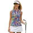 thumbnail image 1 of Yuyamidu Paisley Flower Womens Golf Shirt Stretchy Sleeveless Workout Shirts Collared Tennis Athletic Tank Top Button Down Anti Wrinkle Tennis Tops Clothes Size 2XL, 1 of 7