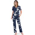 thumbnail image 1 of Yuyamidu Pajama Set for Women 2 Piece Sleepwear Blue Pjs Set Flower Printing Notch Collar Short Sleeve Lounge Sets with Long Pants, 1 of 7