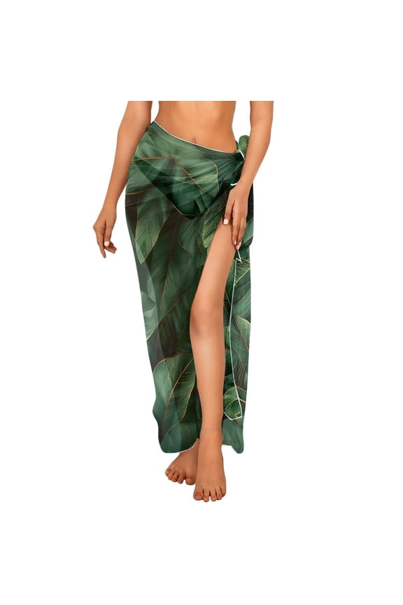 Palm Leaf Sarong Wraps for Women Lightweight Sheer Bikini Wrap Skirt Soft Swimsuit Coverup Chiffon Swim Suit Cover Ups for Women