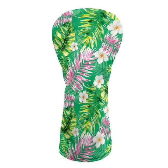 Yuyamidu Palm Leaves Golf Head Covers Frangipani Golf Club Head Cover for Driver Fairway Hybrid Women Men, Waterproof PU Leather Golf Accessory
