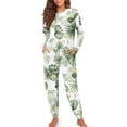 thumbnail image 1 of Yuyamidu Palm Leaves Sleepwear Set Frangipani Long Sleeve Pajamas for Women Size L Tropical Style Crewneck Pajama Outfits Cozy Sleep Set of 2 Jogger Lounge Wear for Ladies, 1 of 7