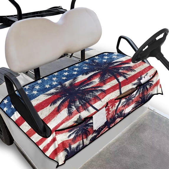 Yuyamidu Palm Tree Golf Cart Seat Cover American Flag Travel Sports Golf Cart Covers for 2-Person Seats Soft Golf Cart Rear Seat Cover with Pockets 4th of July Golf Cart Accessories