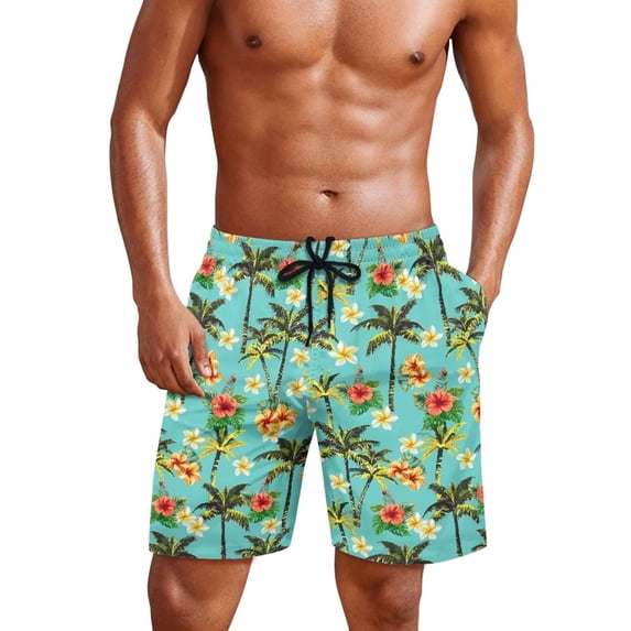 Yuyamidu Palm Tree Swim Trunks Men Swim Trunks Bathing Suit Quick Dry Cute Board Shorts with Pockets Beach Bathing Suits Man 4XL