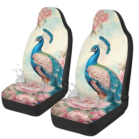 Yuyamidu Peacock Car Seat Covers Pink Flowers Auto Seat Covers Front Seats Only Easy to Install and Clean Automotive Accessories Universal Fit for Most Vehicle