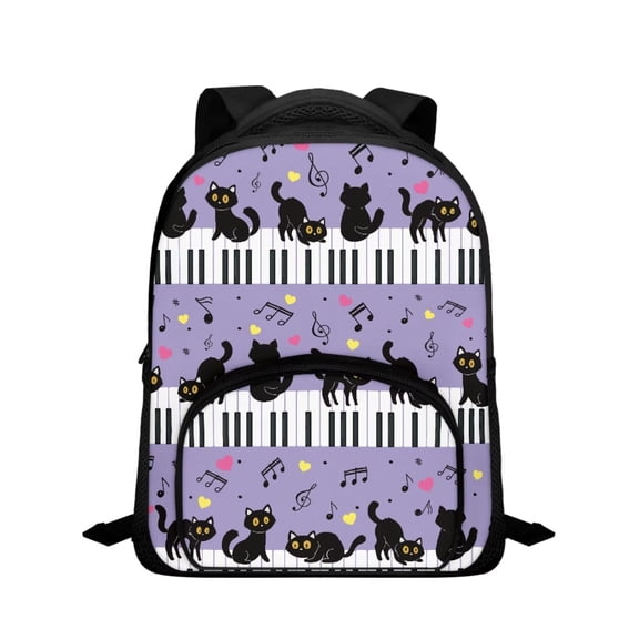 Yuyamidu Piano Note Cat Backpack for Girls Cute Purple BackPacks Preschool School Schoolbags with 2 Side Pockets Portable Kindergarten Student Book Bags