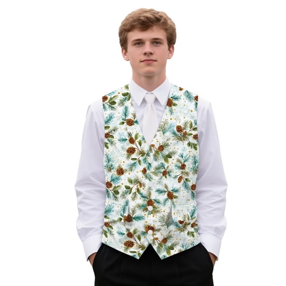 Yuyamidu Pine Cones Men's Suit Vest Christmas Dress Vest for Men Size 3XL Slim Fit Formal Business Waistcoat Tuxedo V-Neck Vests for Wedding