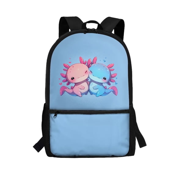 Yuyamidu Pink Blue Axolotl Backpack for School Girls 4Th Grade Preppy Backpacks Cute Bookbag Preschool Student Book Bags with 2 Sides Mesh Pouch, Blue