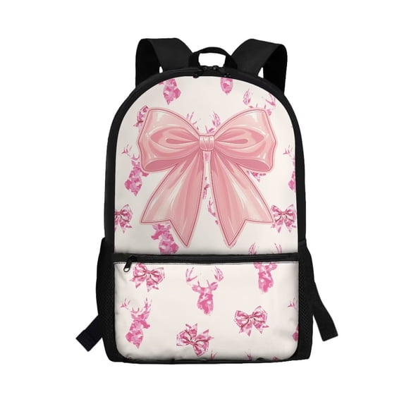 Yuyamidu Pink Bow Deer 17-Inch Large School Backpack for Teen Girls, Spacious Daypack with Multiple Pockets for Textbooks, Laptop & Daily Campus Use