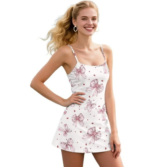 Yuyamidu Pink Bow Women Athletic Dress Summer Tennis Golf Dresses for Women Size XS Heart Workout Active Sports Dress and Built in Shorts with Pocket