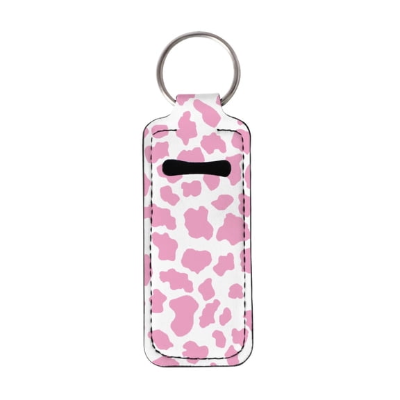 Yuyamidu Pink Cow Print Chapstick Holder Keychain Lightweight Lip Balm Portable Pocket Holder Lipstick Sleeve Pouch Cute Lip Gloss Tube Holders for Women Girls